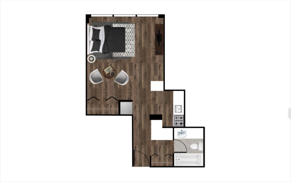Studio - Furnished - Studio floorplan layout with 1 bathroom and 450 square feet